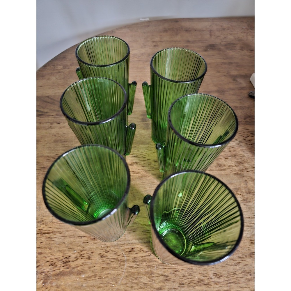 Set-6 Libbey Saguaro Cactus Glass Emerald Green 16 Oz Tumbler 7" 1970 Quality! - Picture 3 of 6